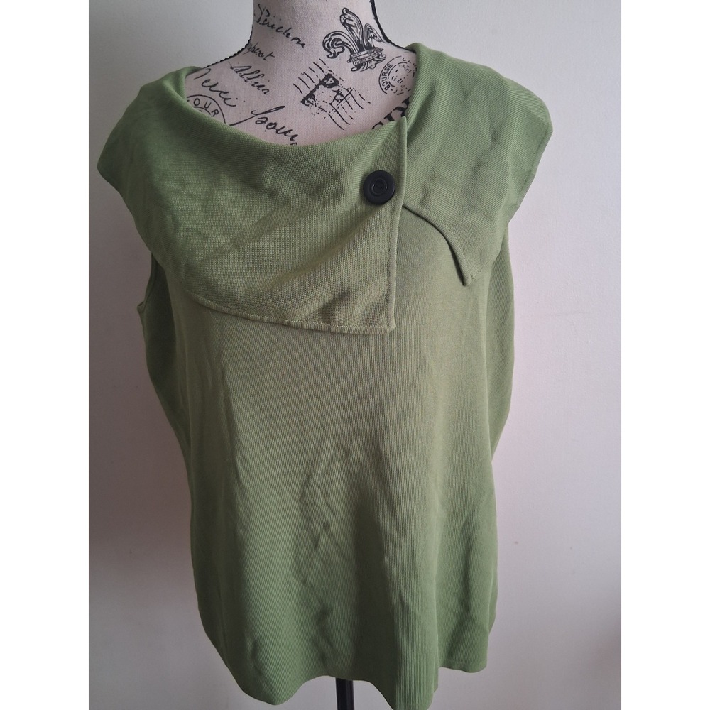 Jessica Womens XL Sage Green Asymmetrical Shawl Collar Sleeveless Knit Top